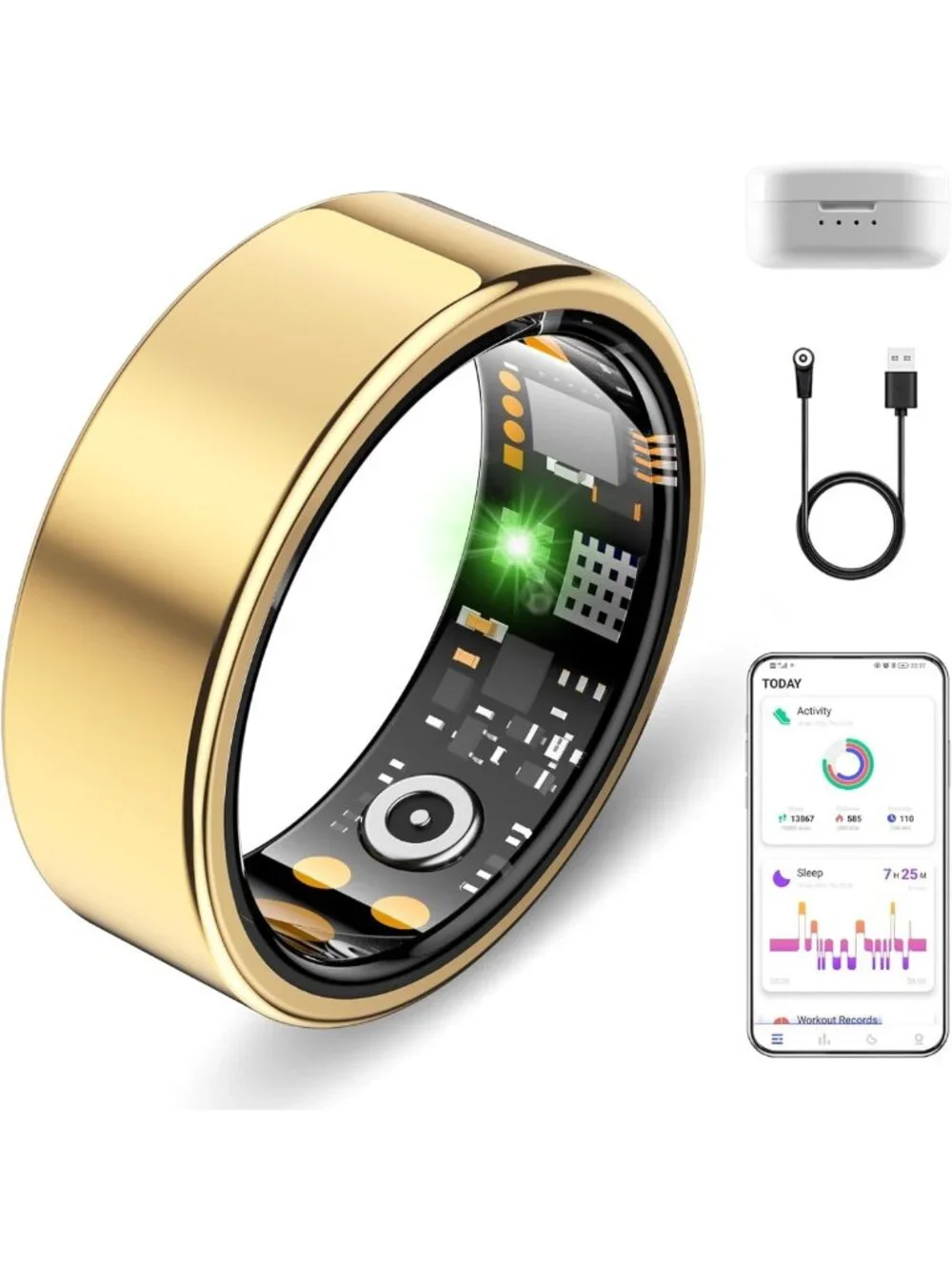Gold Smart Health Tracking Ring for Sleep & Activity - Unisex Fitness Tracker